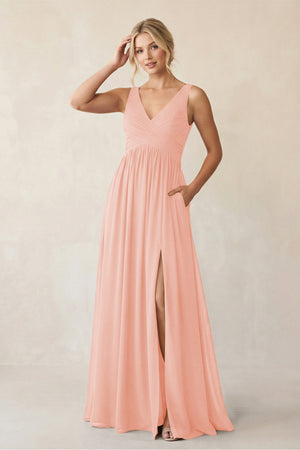 A - Line V - Neck Pleated Chiffon Bridesmaid Dress in Rose Petal - SHE IS ME Bridesmaid Dresses