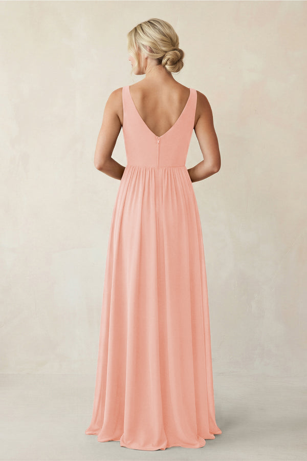 A - Line V - Neck Pleated Chiffon Bridesmaid Dress in Rose Petal - SHE IS ME Bridesmaid Dresses
