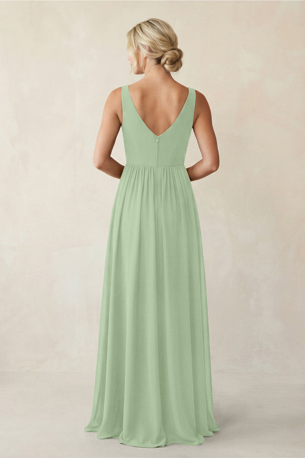 A - Line V - Neck Pleated Chiffon Bridesmaid Dress in Sage - KISS BRIDAL Bridesmaid Dresses