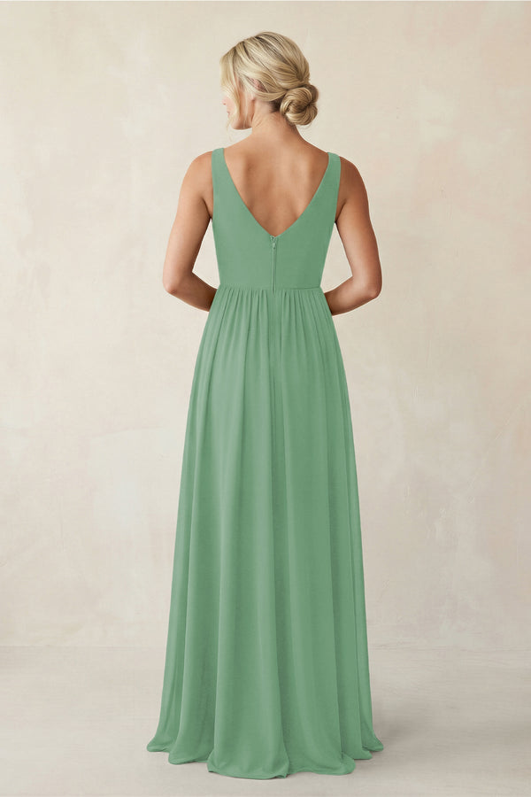 A - Line V - Neck Pleated Chiffon Bridesmaid Dress in Sea Glass - KISS BRIDAL Bridesmaid Dresses
