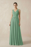 A - Line V - Neck Pleated Chiffon Bridesmaid Dress in Sea Glass - SHE IS ME Bridesmaid Dresses