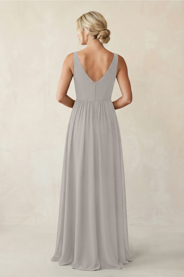 A - Line V - Neck Pleated Chiffon Bridesmaid Dress in Silver - KISS BRIDAL Bridesmaid Dresses