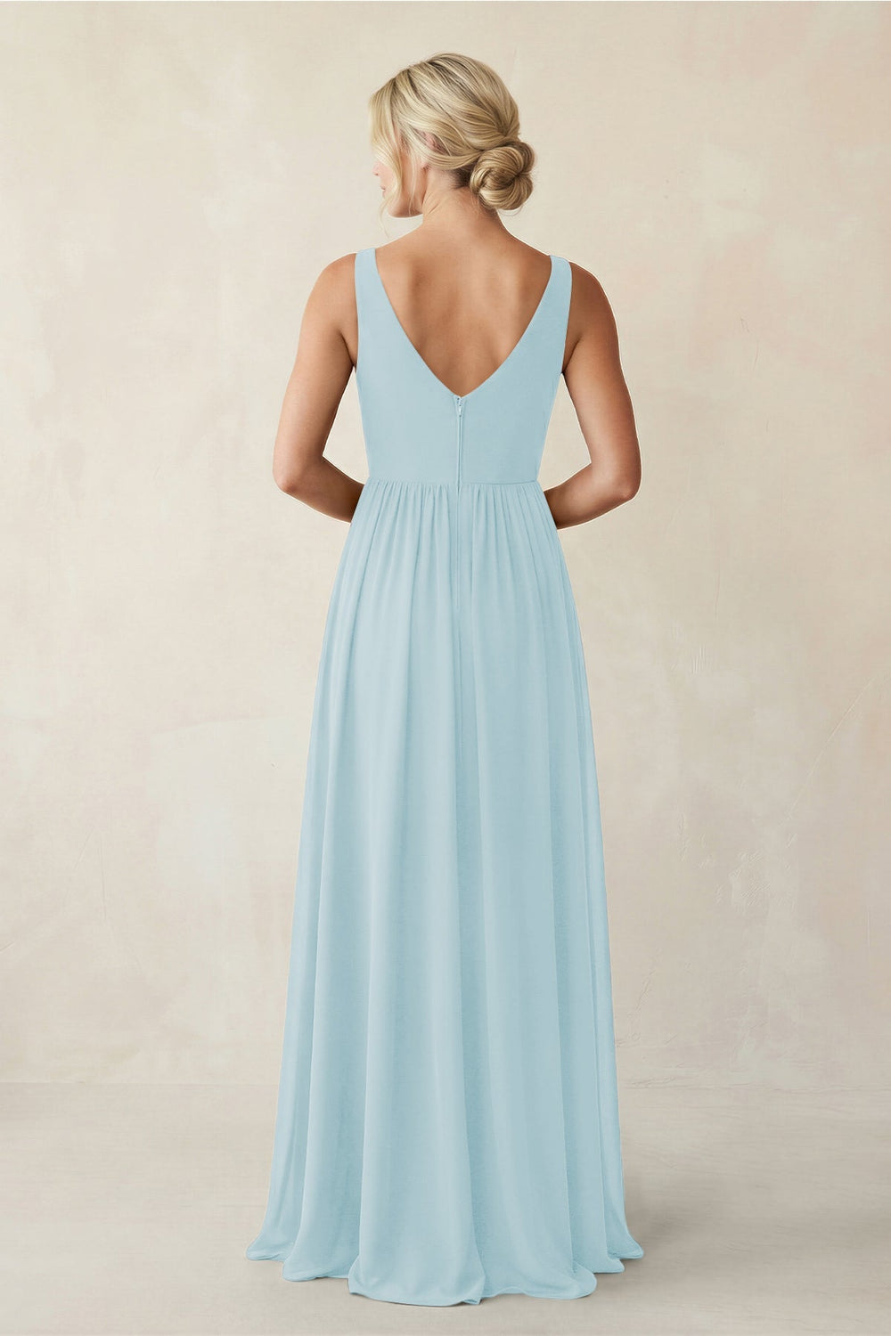 A - Line V - Neck Pleated Chiffon Bridesmaid Dress in Sky Blue - KISS BRIDAL Bridesmaid Dresses