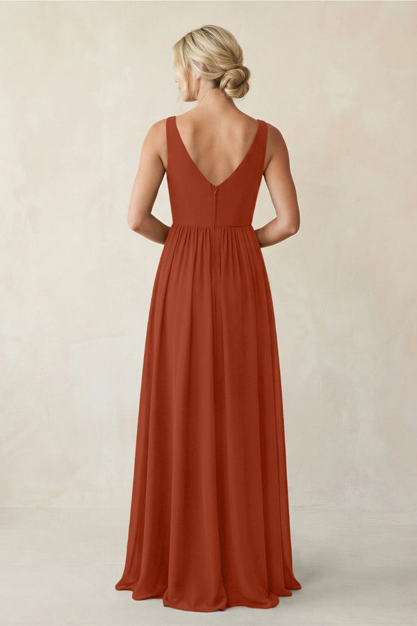 A - Line V - Neck Pleated Chiffon Bridesmaid Dress in Spice - KISS BRIDAL Bridesmaid Dresses