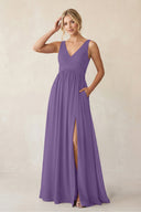 A - Line V - Neck Pleated Chiffon Bridesmaid Dress in Tahiti - SHE IS ME Bridesmaid Dresses