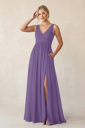 A - Line V - Neck Pleated Chiffon Bridesmaid Dress in Tahiti - SHE IS ME Bridesmaid Dresses