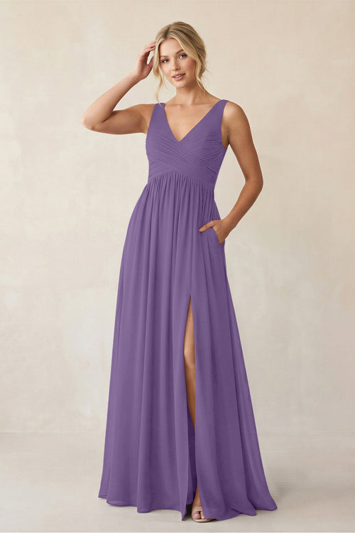 A - Line V - Neck Pleated Chiffon Bridesmaid Dress in Tahiti - SHE IS ME Bridesmaid Dresses