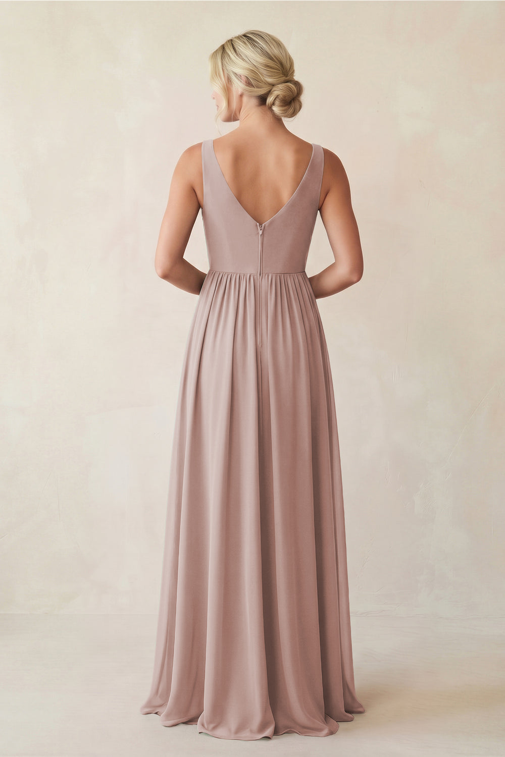 A-Line V-Neck Pleated Chiffon Bridesmaid Dress in Toffee