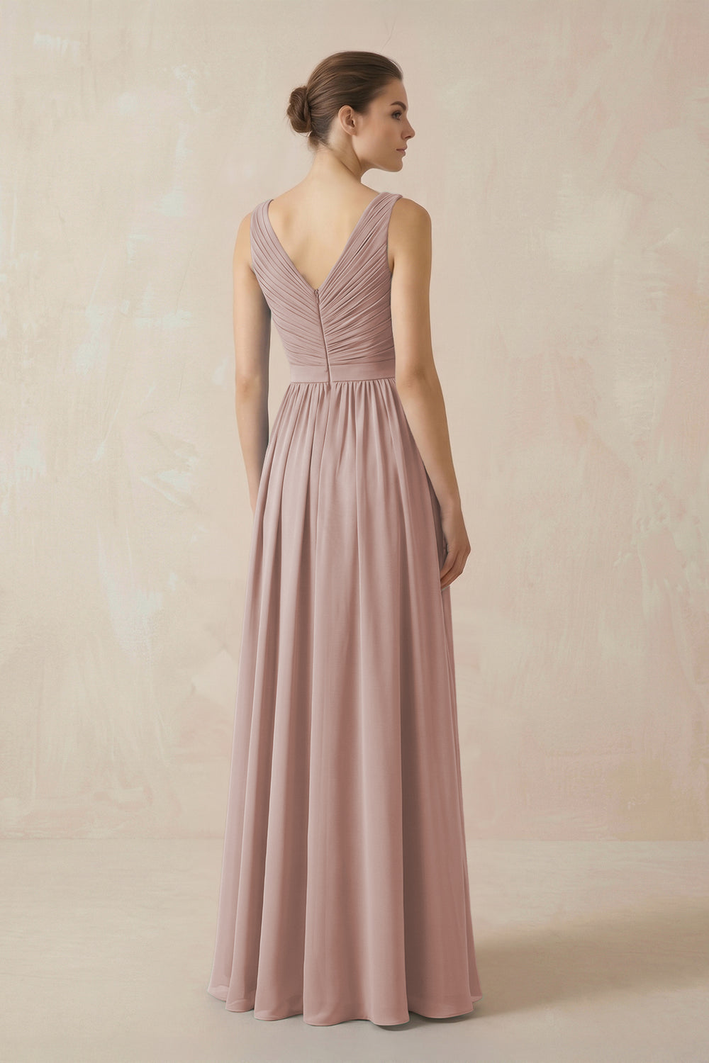 A-Line V-Neck Pleated Chiffon Bridesmaid Dress in Toffee
