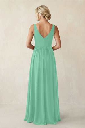 A - Line V - Neck Pleated Chiffon Bridesmaid Dress in Turquoise - KISS BRIDAL Bridesmaid Dresses