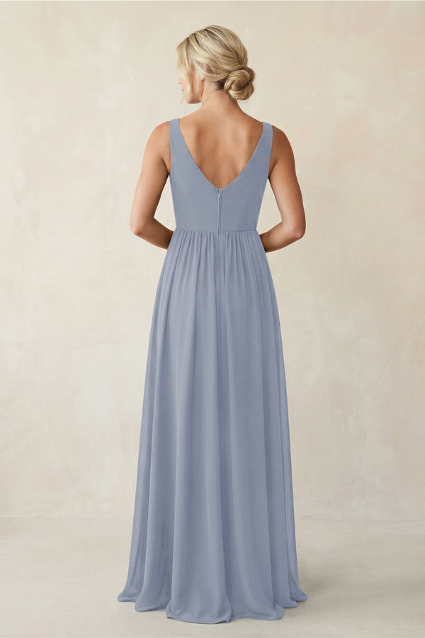 A - Line V - Neck Pleated Chiffon Bridesmaid Dress in Twilight - KISS BRIDAL Bridesmaid Dresses
