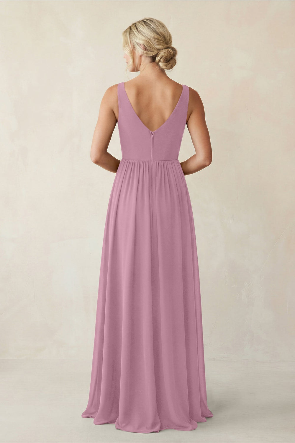 A - Line V - Neck Pleated Chiffon Bridesmaid Dress in Vintage Mauve - KISS BRIDAL Bridesmaid Dresses