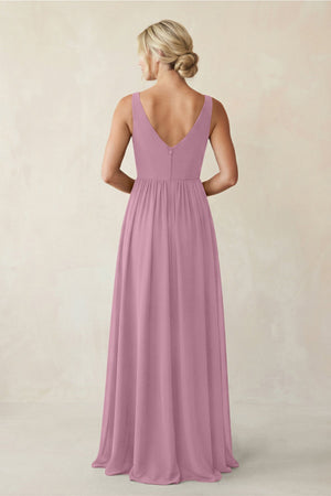 A - Line V - Neck Pleated Chiffon Bridesmaid Dress in Vintage Mauve - KISS BRIDAL Bridesmaid Dresses