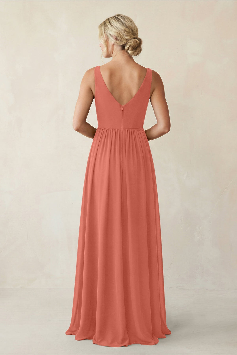 A - Line V - Neck Pleated Chiffon Bridesmaid Dress in Wild Rose - KISS BRIDAL Bridesmaid Dresses