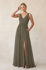 A - Line V - Neck Pleated Chiffon Bridesmaid Dress in Willow Green - KISS BRIDAL Bridesmaid Dresses