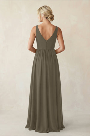 A - Line V - Neck Pleated Chiffon Bridesmaid Dress in Willow Green - KISS BRIDAL Bridesmaid Dresses