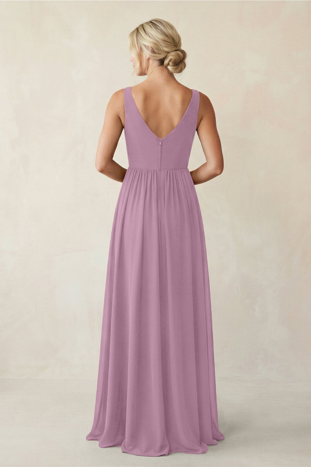 A - Line V - Neck Pleated Chiffon Bridesmaid Dress in Wisteria - KISS BRIDAL Bridesmaid Dresses