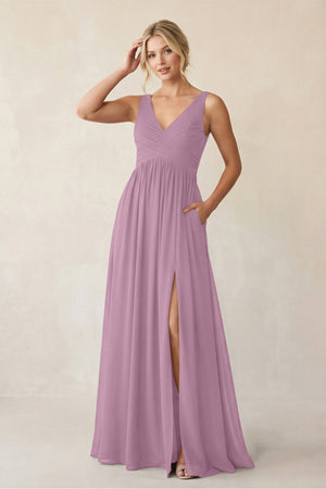 A - Line V - Neck Pleated Chiffon Bridesmaid Dress in Wisteria - SHE IS ME Bridesmaid Dresses