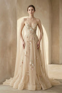 A - line V Neck Tulle Wedding Dresses With 3D Flower - SHE IS ME Wedding Dresses