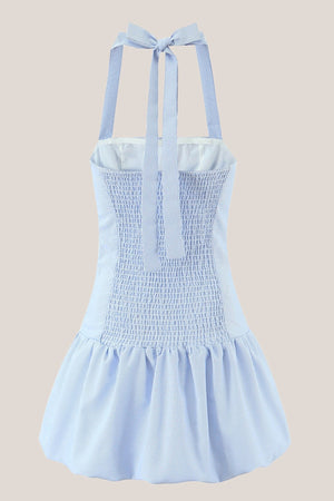 A - Line Vintage Halter Cotton Mini Dress in Blue - SHE IS ME Dresses