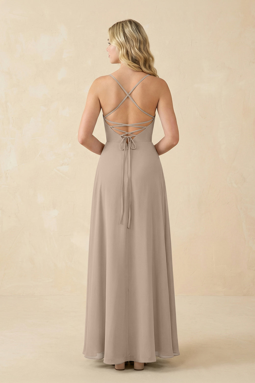 A-Line Chiffon Spaghetti Strap Bridesmaid Dress in Almond