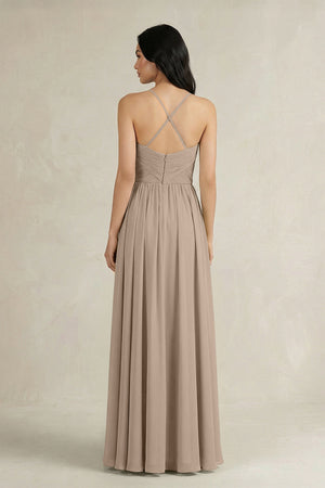 Almond A-Line Pleated Spaghetti Strap Chiffon Bridesmaid Dress (2) | KISSBRIDAL