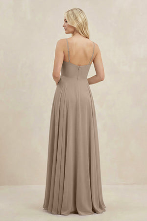 Almond A-Line Spaghetti Strap Chiffon Bridesmaid Dress (2) | KISSBRIDAL