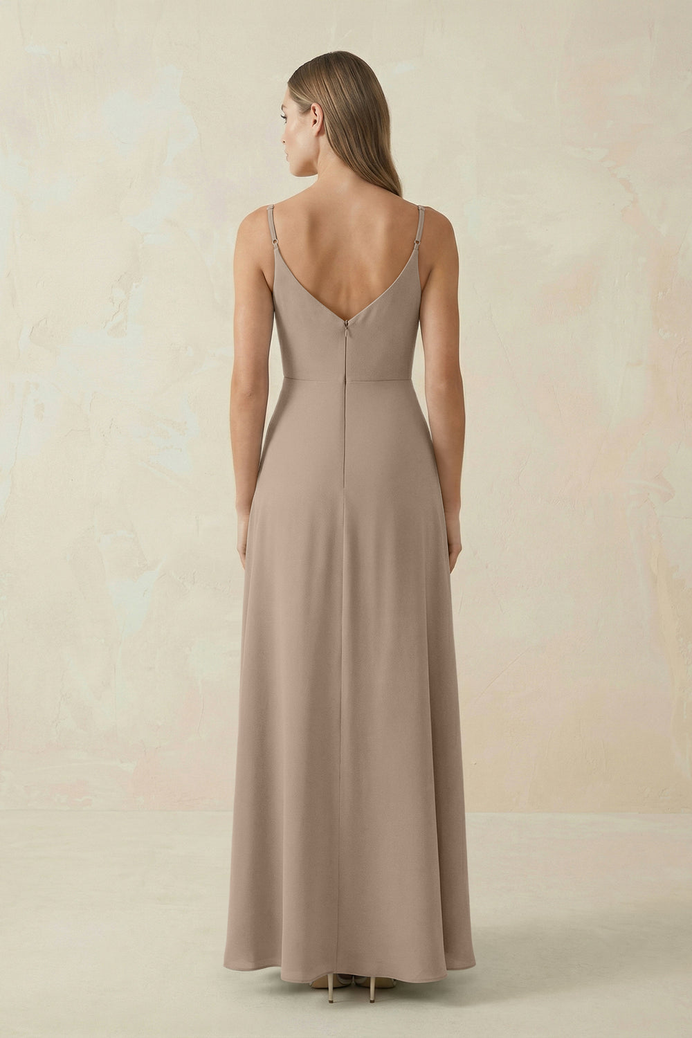 Cami Strap A-Line Chiffon Bridesmaid Dress in Almond