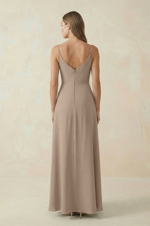 Almond Cami Strap A-Line Chiffon Bridesmaid Dress (2) | KISSBRIDAL