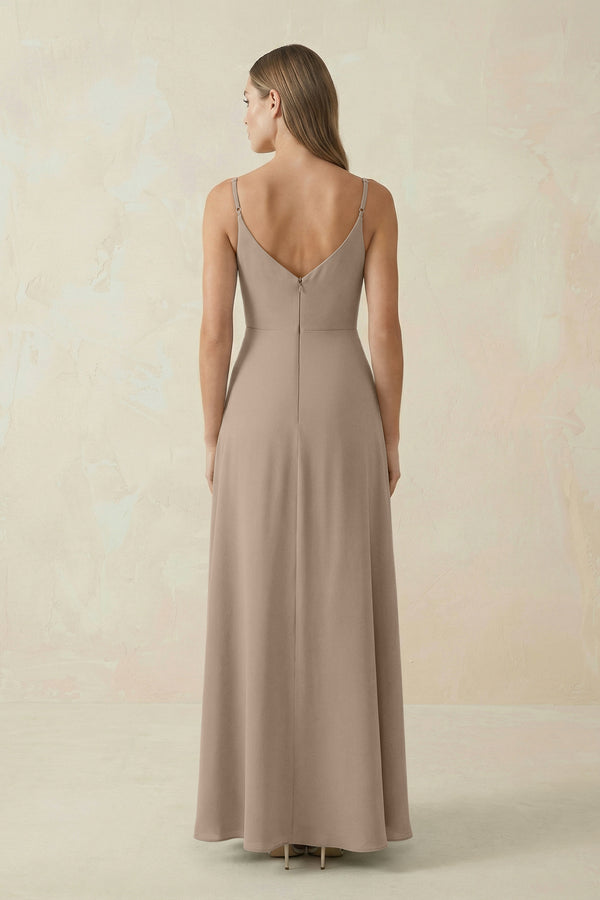 Almond Cami Strap A-Line Chiffon Bridesmaid Dress (2) | KISSBRIDAL