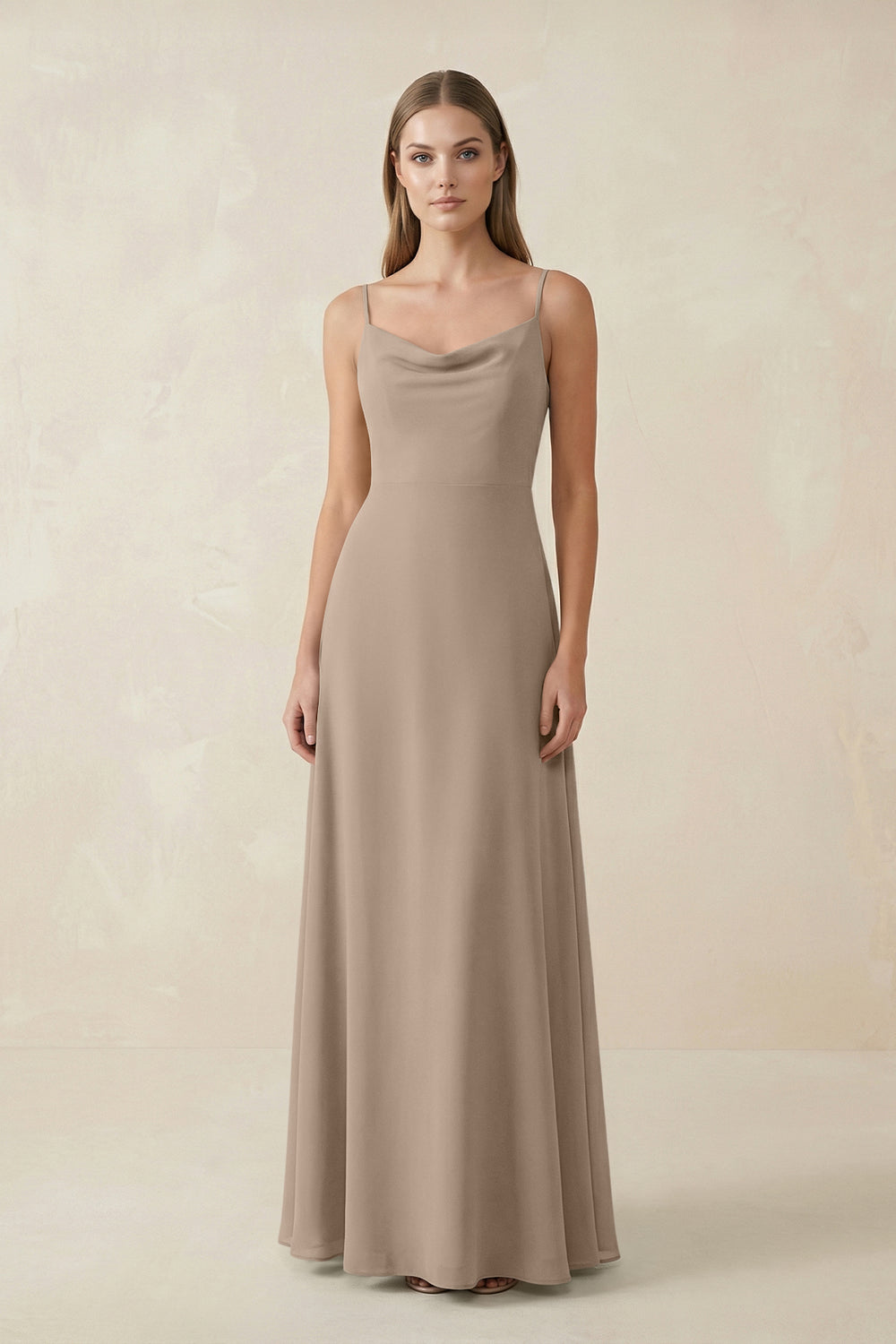 Cami Strap A-Line Chiffon Bridesmaid Dress in Almond