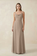 Almond Cami Strap A-Line Chiffon Bridesmaid Dress | KISSBRIDAL