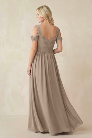 Almond Chiffon A-Line Bridesmaid Dress with Slit (2) | KISSBRIDAL