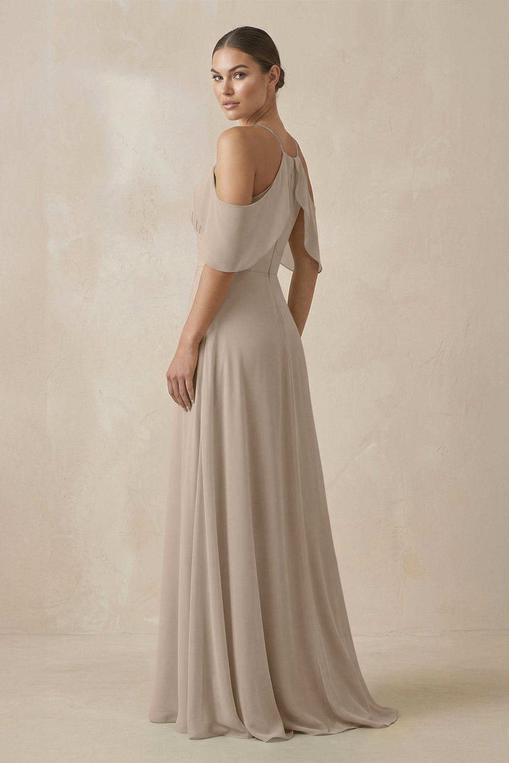 Chiffon A-Line Long Bridesmaid Dress in Almond