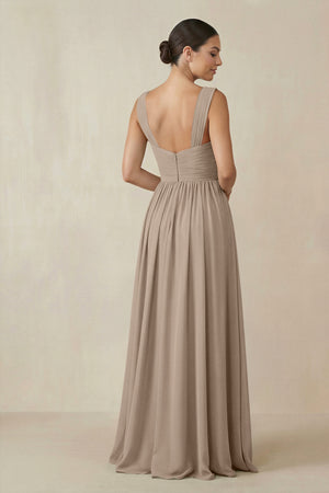 Almond Chiffon A-Line Pleated Bridesmaid Dress (2) | KISSBRIDAL