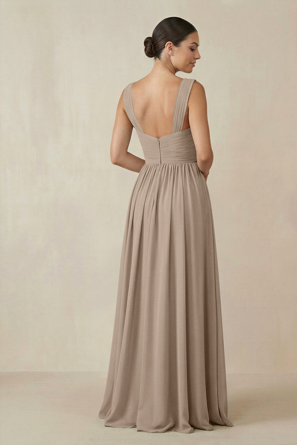 Almond Chiffon A-Line Pleated Bridesmaid Dress (2) | KISSBRIDAL