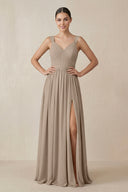 Almond Chiffon A-Line Pleated Bridesmaid Dress | KISSBRIDAL