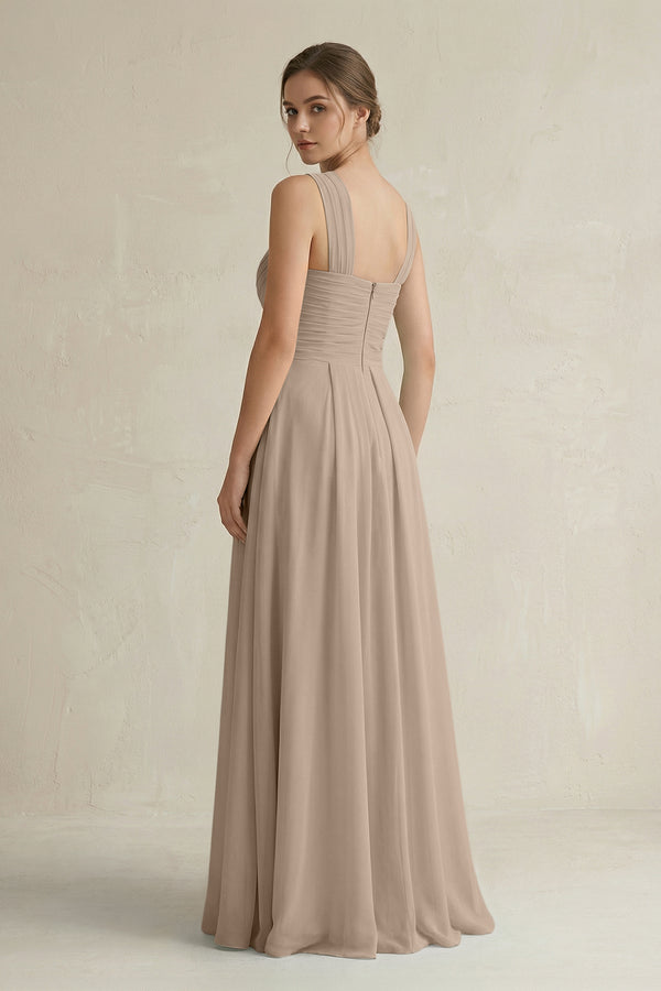 Almond Cross Halter Chiffon A-Line Pleated Bridesmaid Dress (2) | KISSBRIDAL
