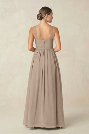 Almond Cross Halter Neck Chiffon A-Line Bridesmaid Dress With Slit (2) | KISSBRIDAL