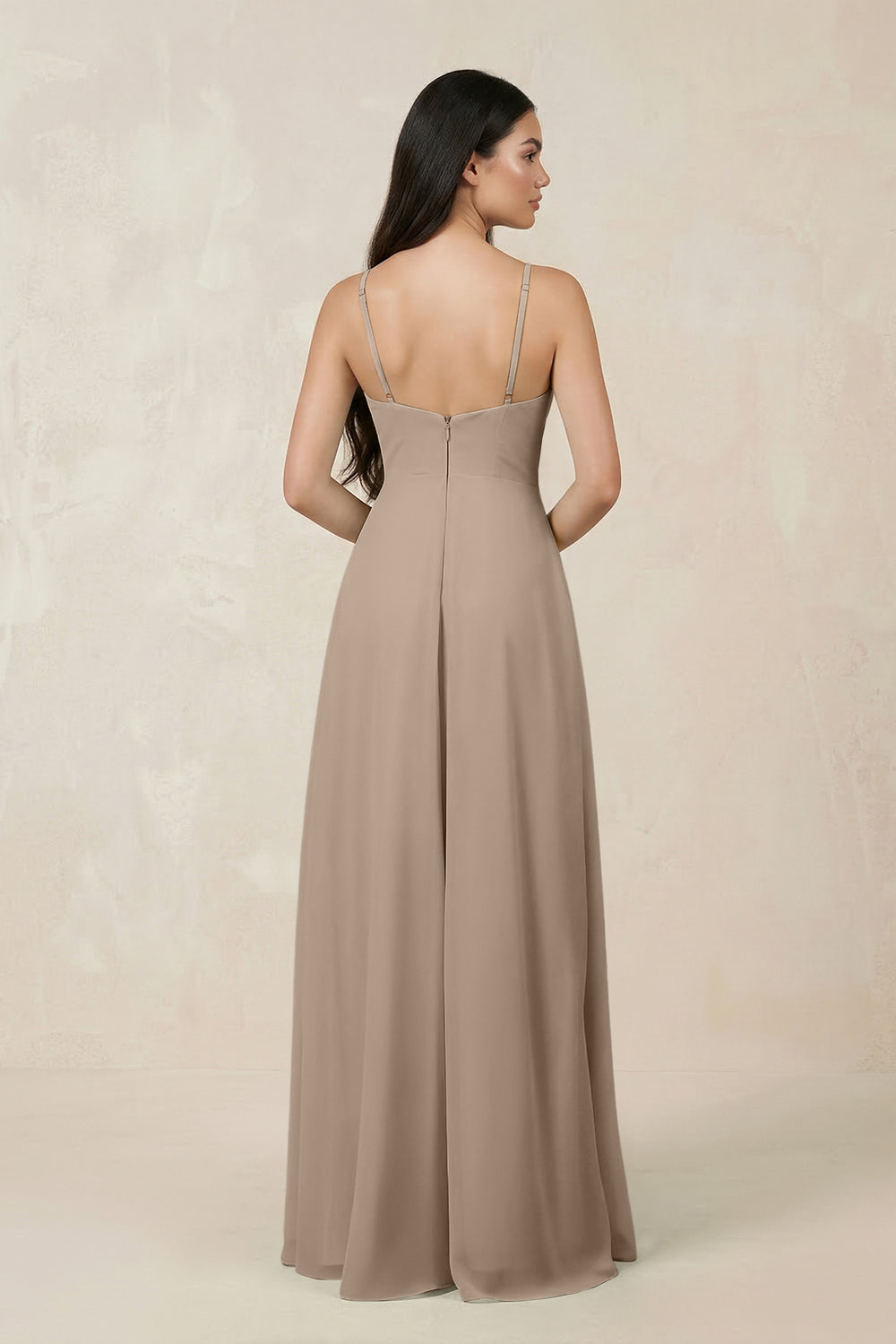 Halter Chiffon A-Line Bridesmaid Dress With Slit in Almond