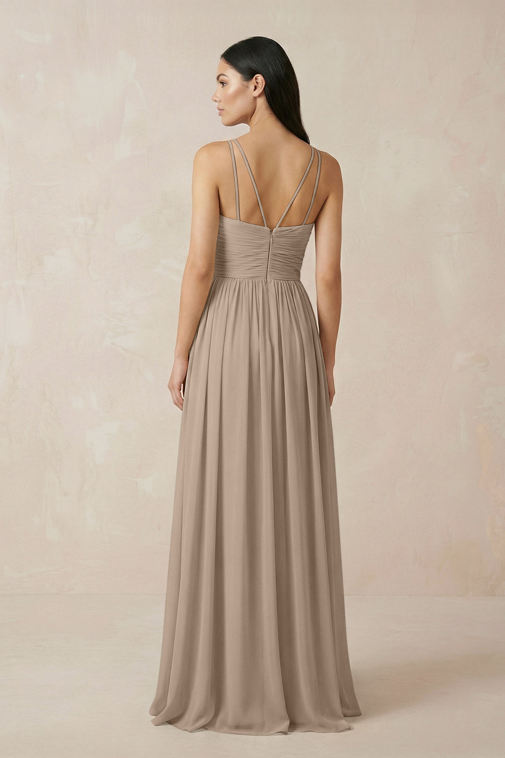 Halter Neck A-Line Chiffon Bridesmaid Dress in Almond