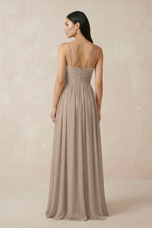 Almond Halter Neck A-Line Chiffon Bridesmaid Dress (2) | KISSBRIDAL