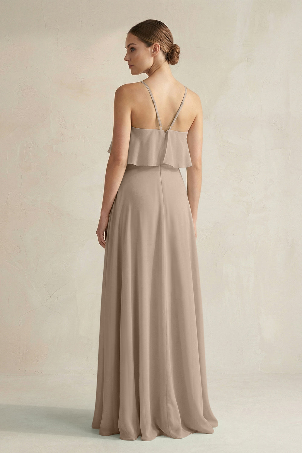 Halter Neck A-Line Chiffon Bridesmaid Dress with Keyhole in Almond