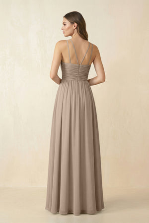 Almond Halter Pleated A-Line Chiffon Bridesmaid Dress (2) | KISSBRIDAL