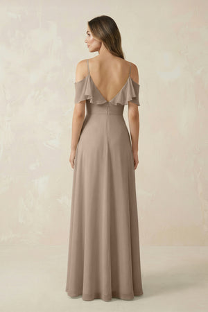 Almond Off-the-Shoulder Ruffled A-Line Chiffon Bridesmaid Dress (2) | KISSBRIDAL