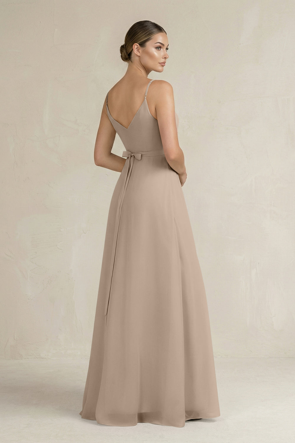 Ruched A-Line Chiffon Bridesmaid Dress with Slit in Almond