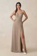 Almond Ruched Sheath Chiffon Bridesmaid Dress | KISSBRIDAL