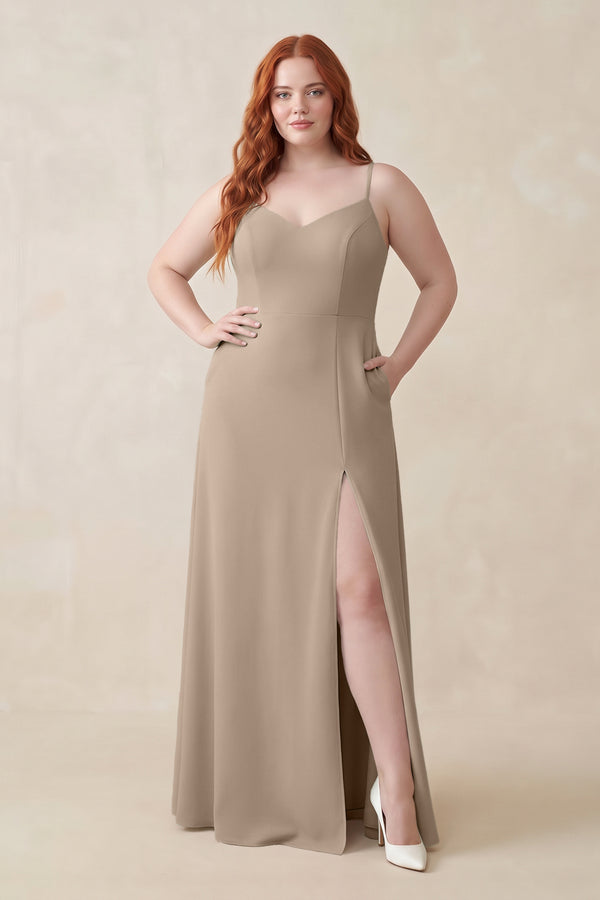 Almond Ruched Sheath Chiffon Bridesmaid Dress | KISSBRIDAL