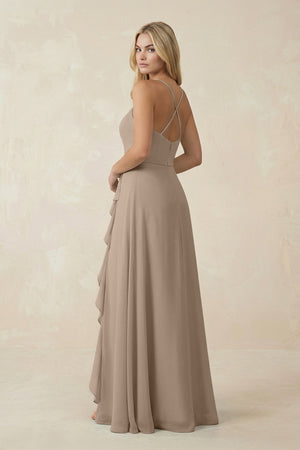 Almond Ruffled Hem A-Line Chiffon Bridesmaid Dress (2) | KISSBRIDAL