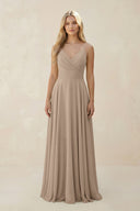 Almond Spaghetti Strap A-Line Chiffon Bridesmaid Dress | KISSBRIDAL